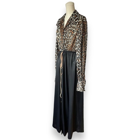 VTG 60s Vanity Fair Leopard Print Black Dressing Gown Hostess Nylon House Dress - Picture 4 of 7